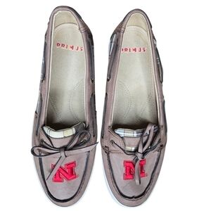 Primus Womens Brown Red Embroidered Nebraska Cornhuskers Boat Loafer Shoes 9